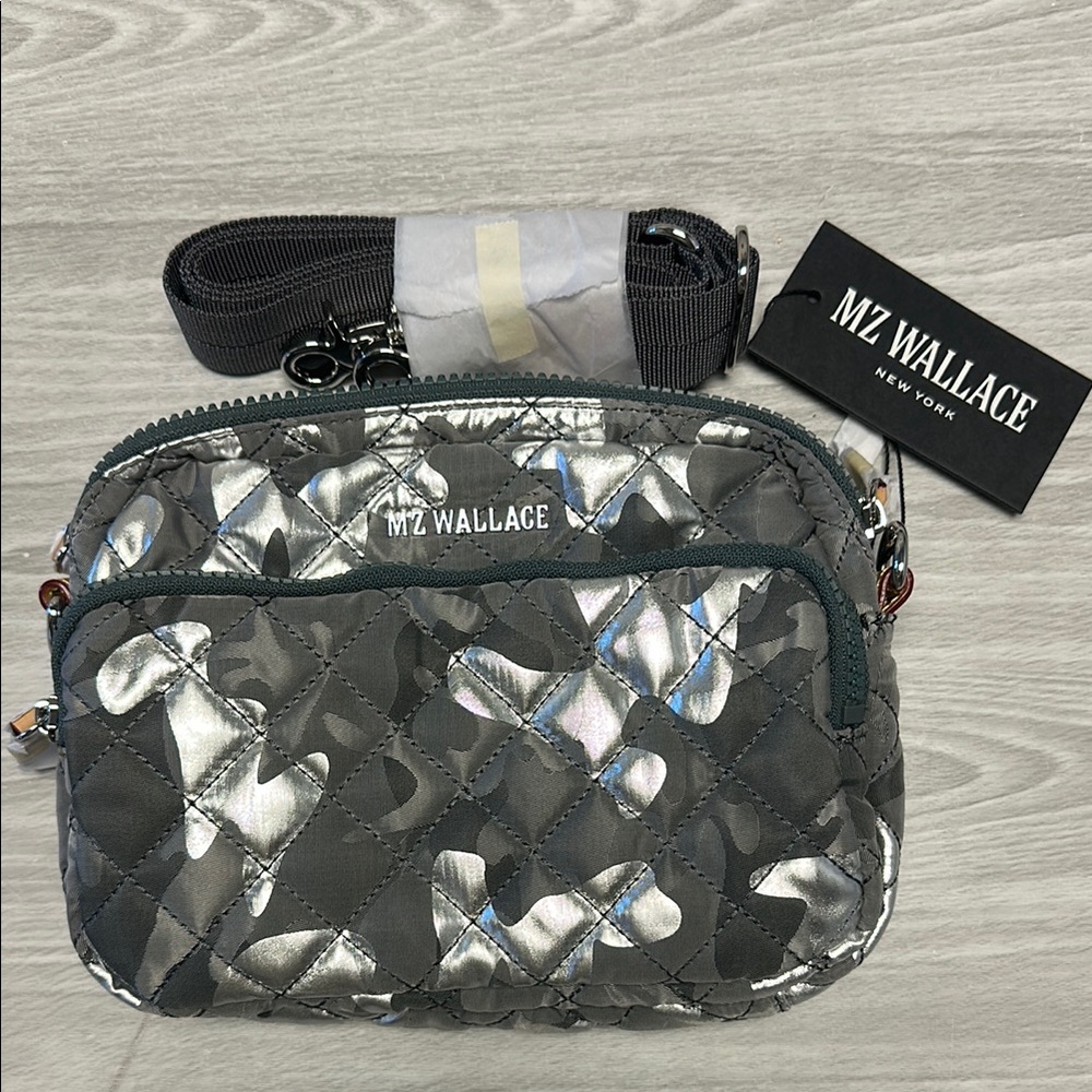 MZ Wallace Small Metro Camera Metallic Gray Crossbody Bag